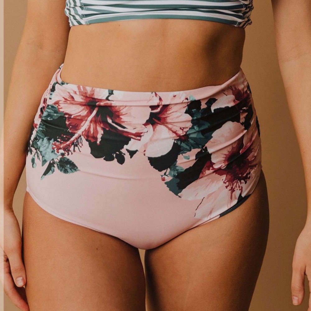 Bronte Ruched High-Waisted Swim Bottoms
